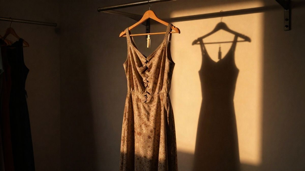 Imagen ilustrativa: vestido de flamenco colgado en un camerino con luz de atardecer