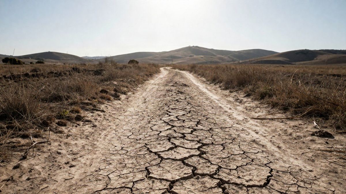 Imagen ilustrativa: camino de tierra seca en un paisaje rural bajo un cielo despejado y sol intenso