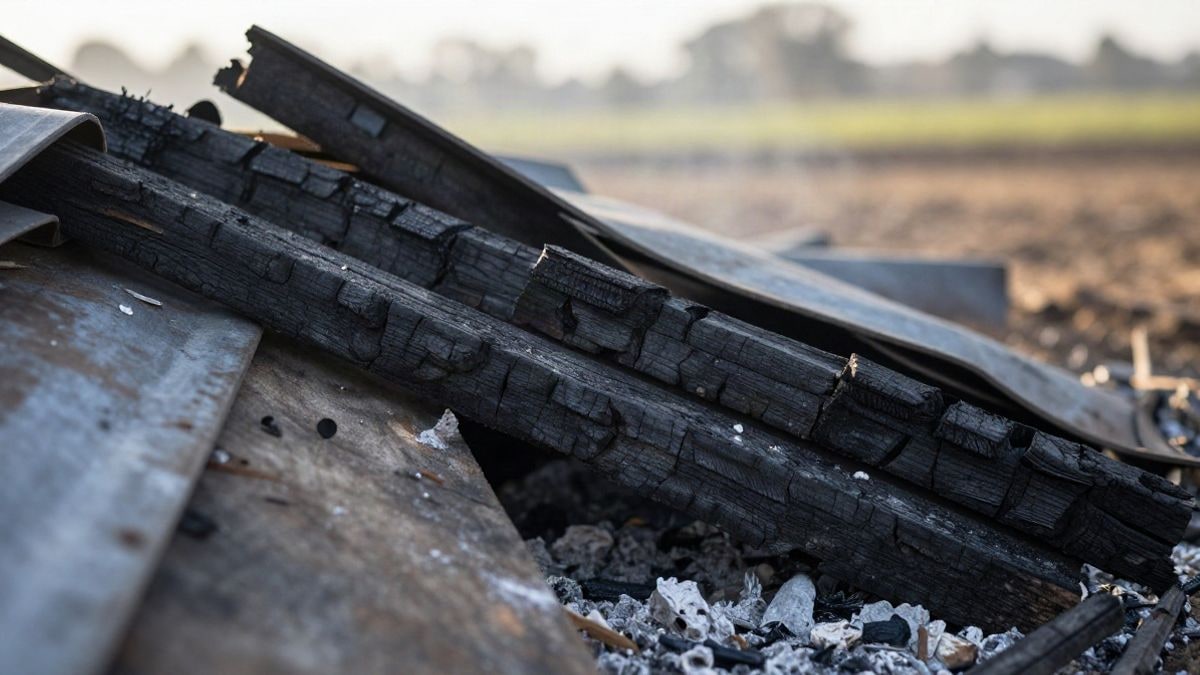 Imagen ilustrativa: restos calcinados de madera y chapa en un refugio precario tras un incendio