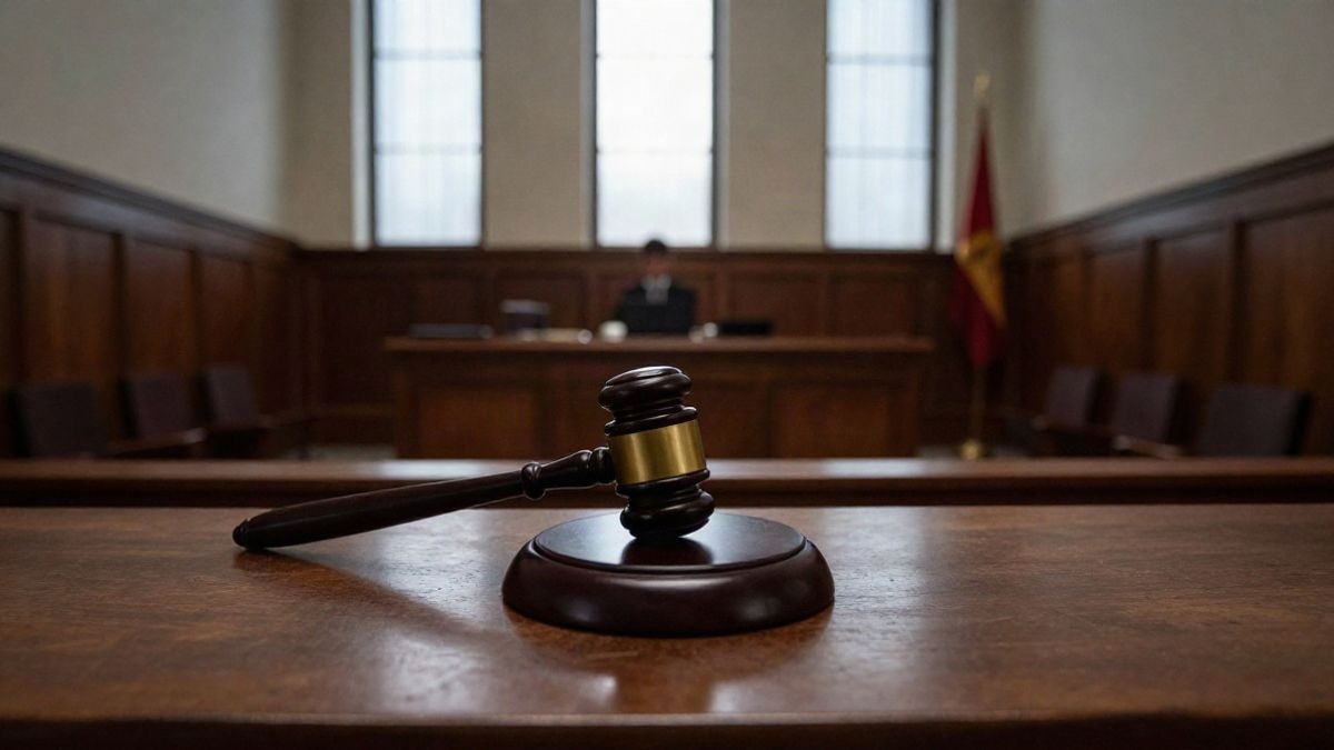 Imagen ilustrativa: una sala de tribunal vacía con luz natural que entra por las ventanas
