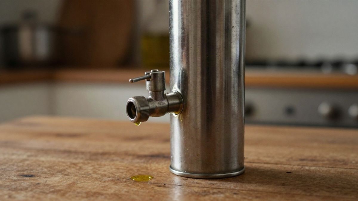 Imagen ilustrativa: dispensador de aceite de oliva sobre una mesa de madera con luz natural cálida