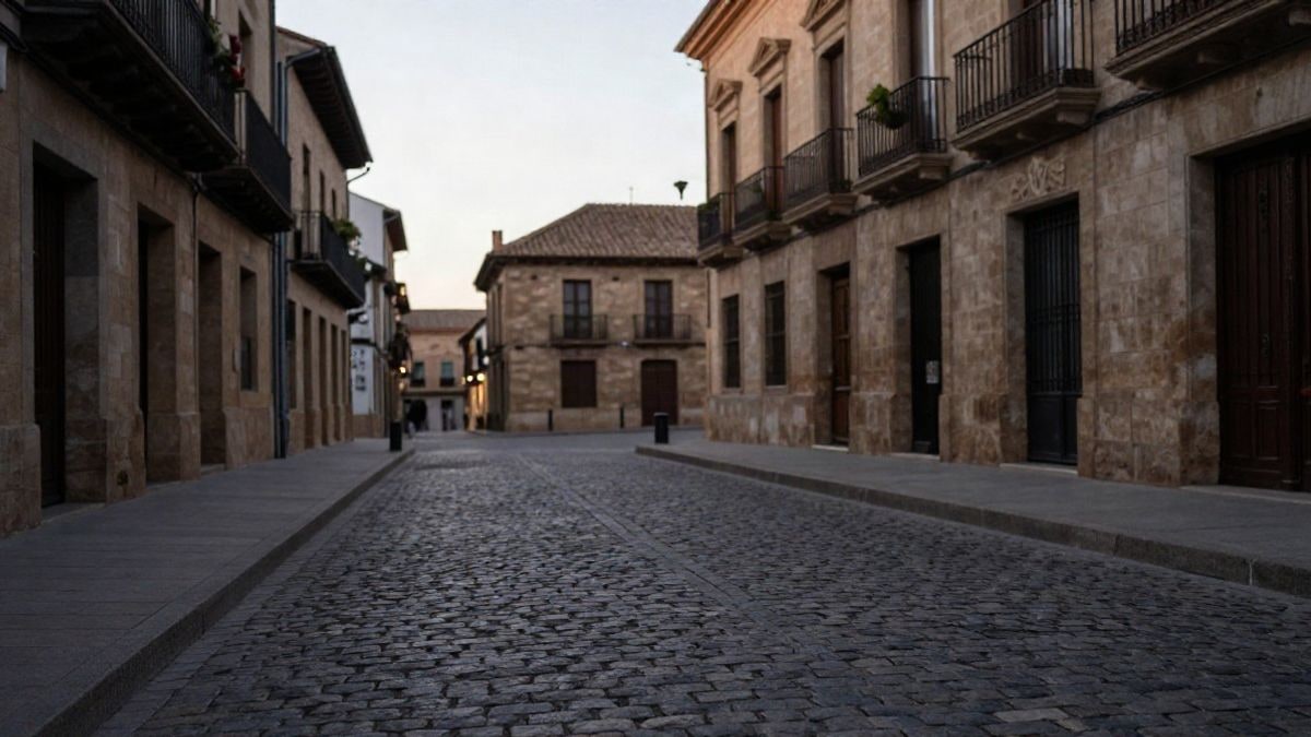 Imagen ilustrativa: plaza empedrada de un municipio con edificios históricos y calles que convergen