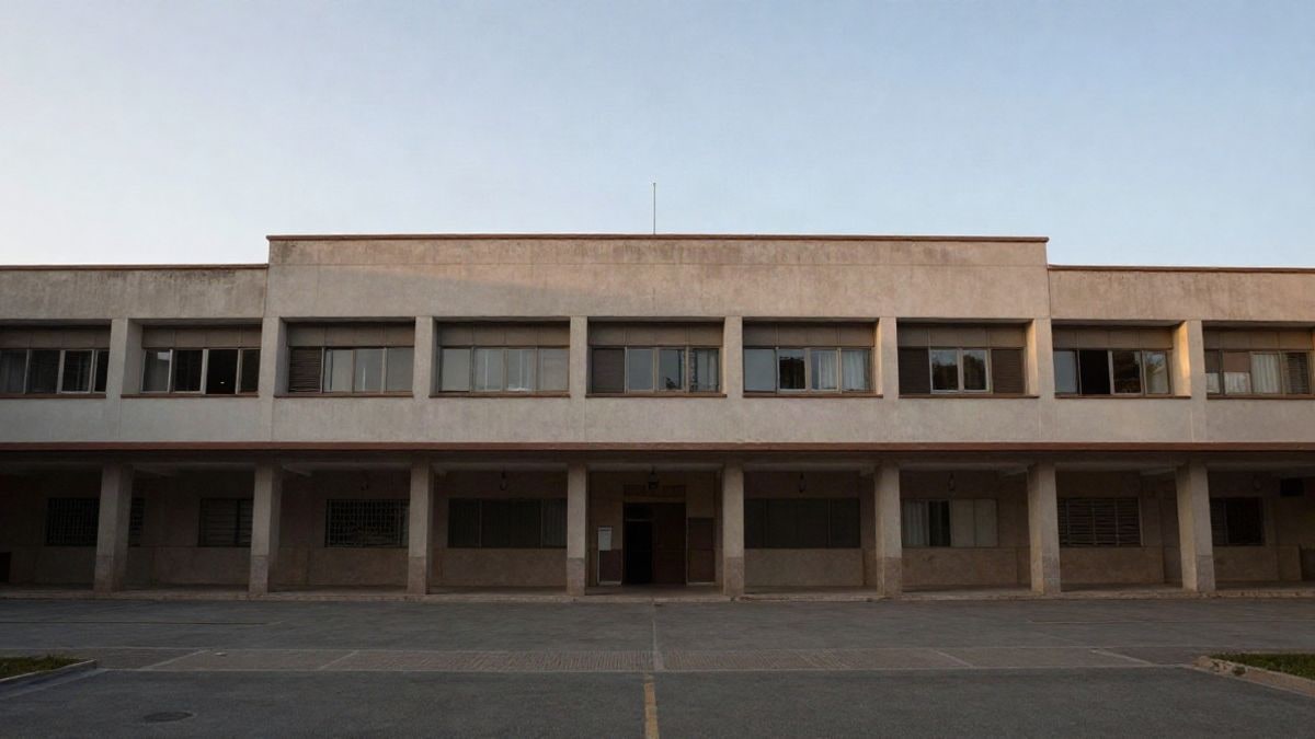 Imagen ilustrativa: ángulo bajo de la fachada de un edificio institucional con cielo despejado