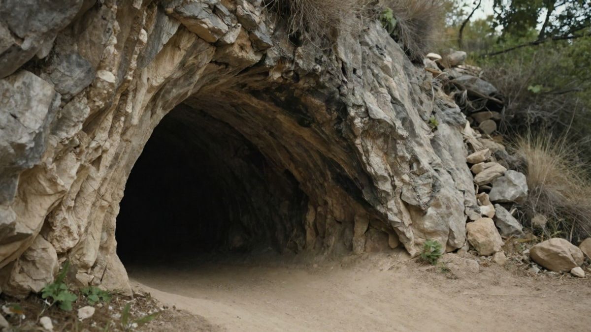 Imagen ilustrativa: entrada de una cueva en un paraje rocoso con luz natural