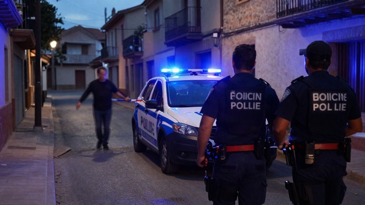Imagen ilustrativa: un coche de la Guardia Civil con las luces azules encendidas en una calle de pueblo por la noche