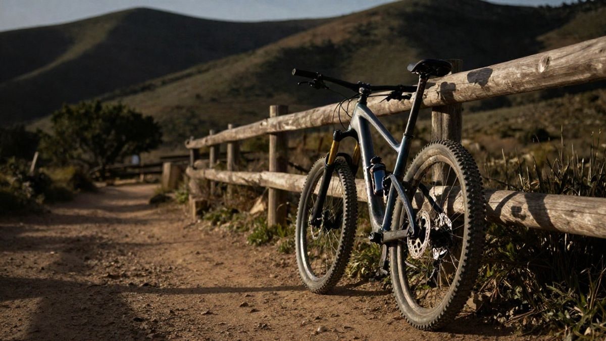 Imagen ilustrativa: bicicleta de montaña apoyada en una valla junto a un sendero de tierra