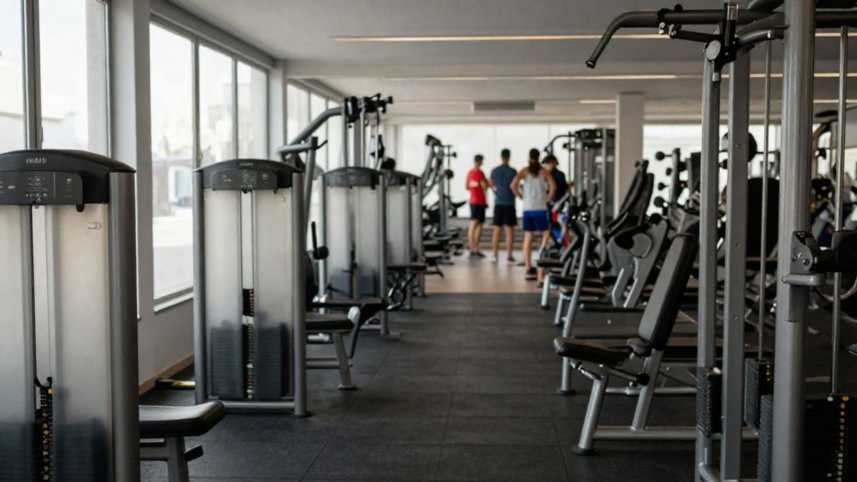 Imagen ilustrativa: interior de un gimnasio moderno con máquinas de entrenamiento y luz natural lateral