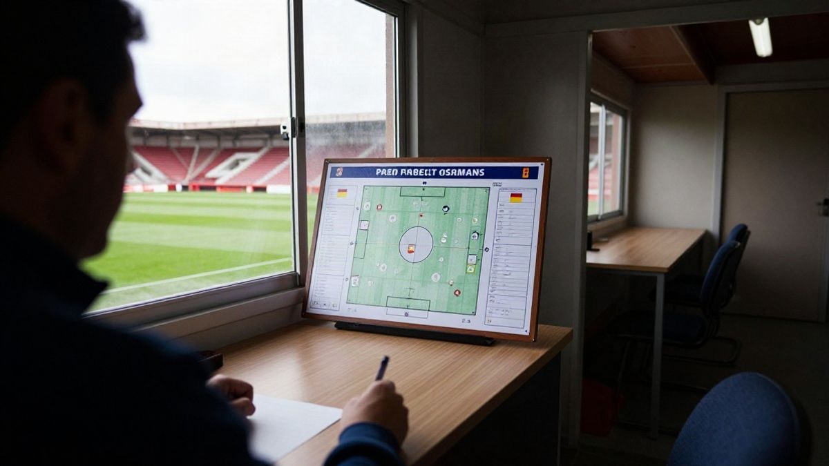 Imagen ilustrativa: interior de un estadio de fútbol modesto con un banquillo vacío y luz lateral de ventana
