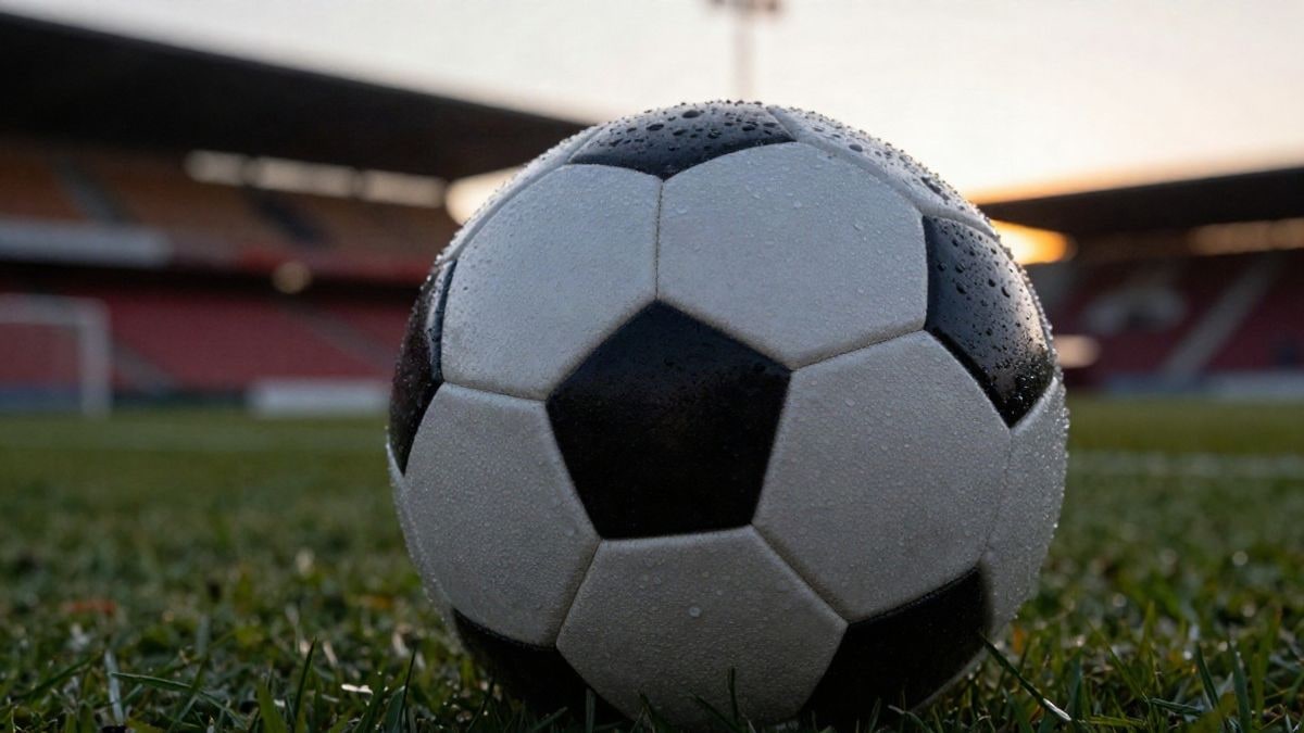 Imagen ilustrativa: primer plano de un balón de fútbol sobre el césped con el estadio desenfocado al fondo