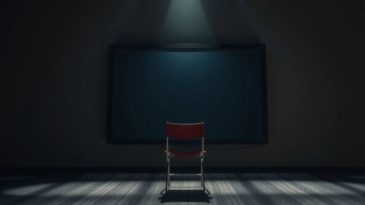 Plató de televisión vacío con una silla de concursante iluminada