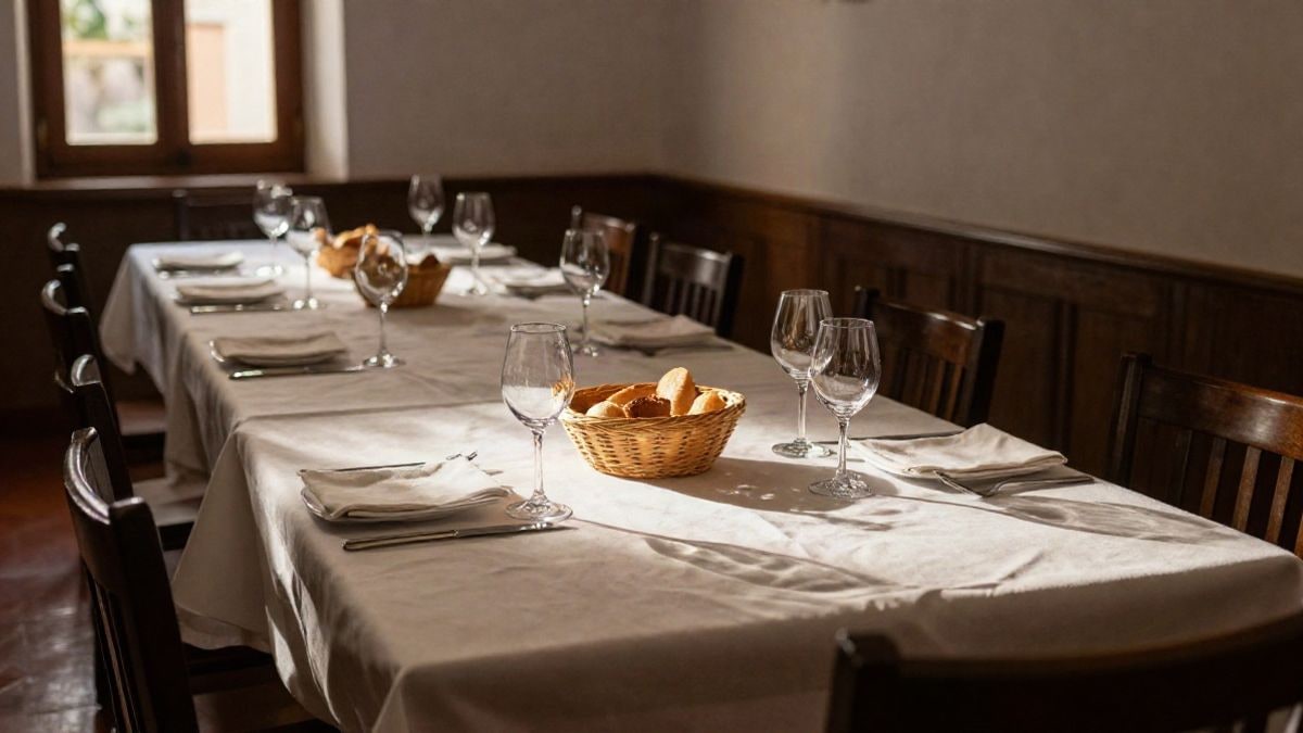 Imagen ilustrativa: mesas de un salón preparadas para un almuerzo, con luz natural entrando por una ventana lateral