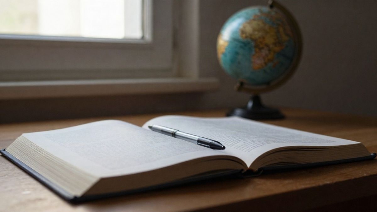 Imagen ilustrativa: detalle de un escritorio de madera con un libro abierto y un globo terráqueo