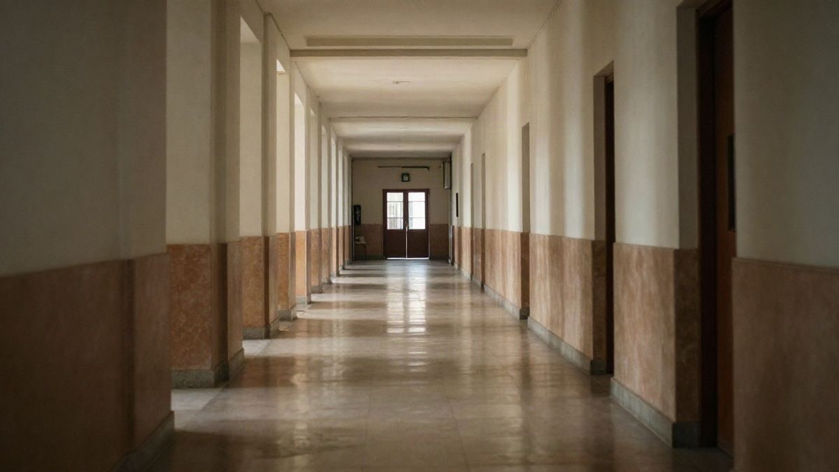 Imagen ilustrativa: pasillo de un edificio institucional vacío con líneas que convergen al fondo