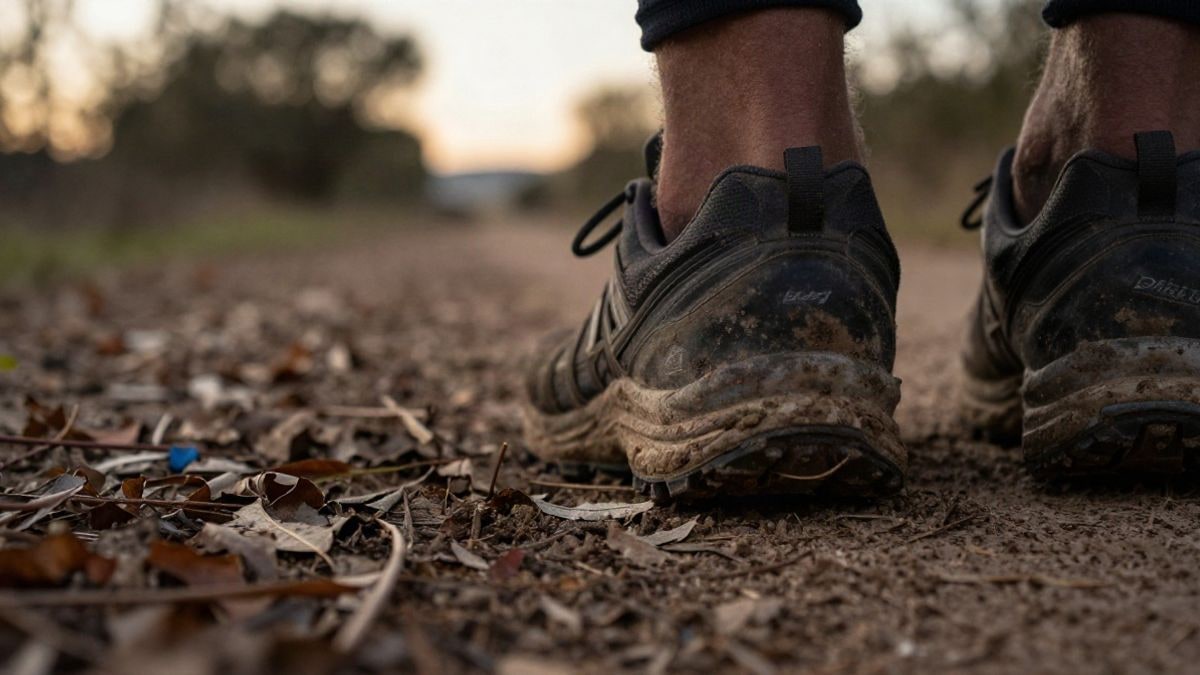Imagen ilustrativa: primer plano de unas zapatillas de atletismo sobre un sendero de tierra