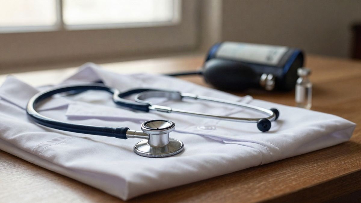 Imagen ilustrativa: un estetoscopio sobre una bata médica doblada en una consulta