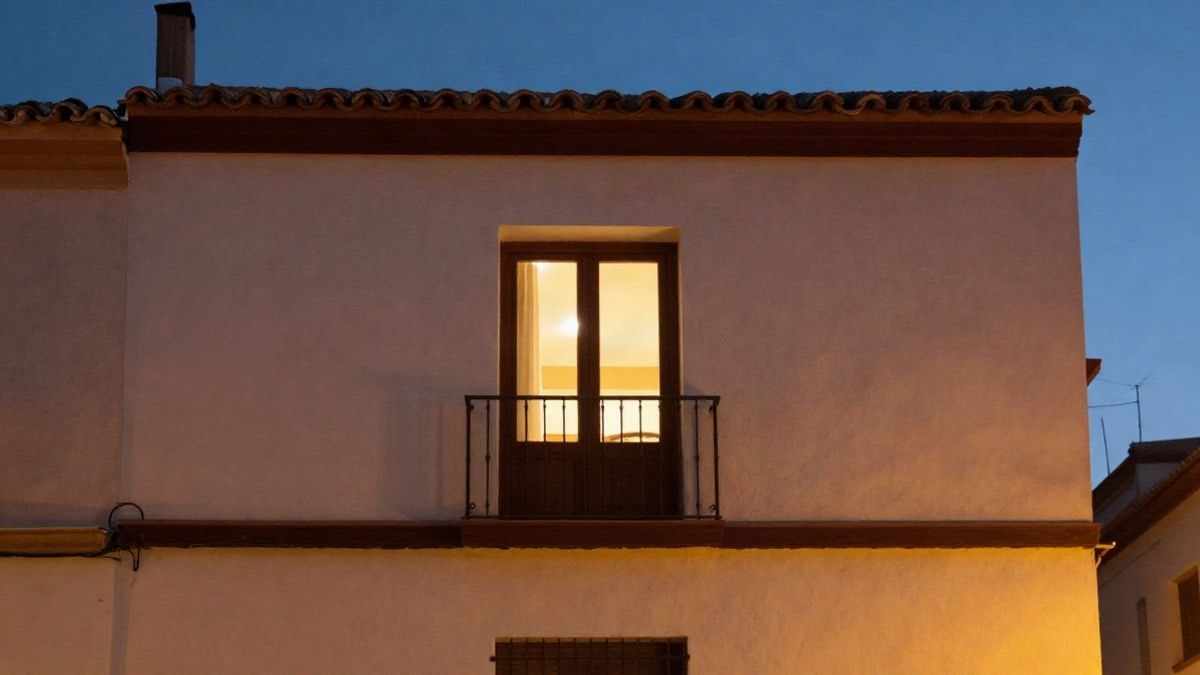 Imagen ilustrativa: fachada genérica de un edificio residencial al atardecer con una ventana iluminada en una planta alta
