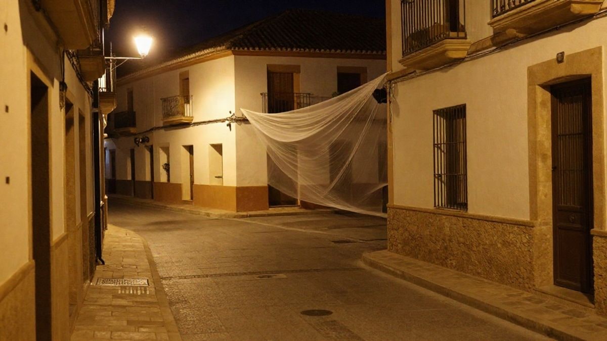 Imagen ilustrativa: calle residencial de noche iluminada por farolas en un municipio español