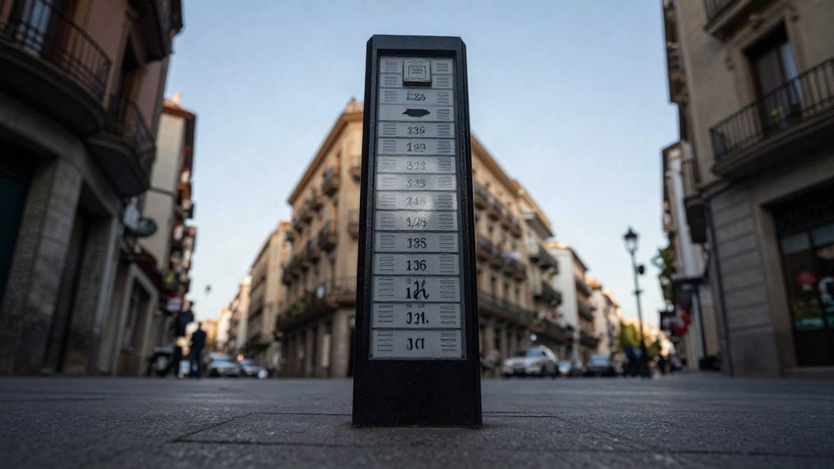 Imagen ilustrativa: parquímetro en una calle urbana con cielo despejado al fondo