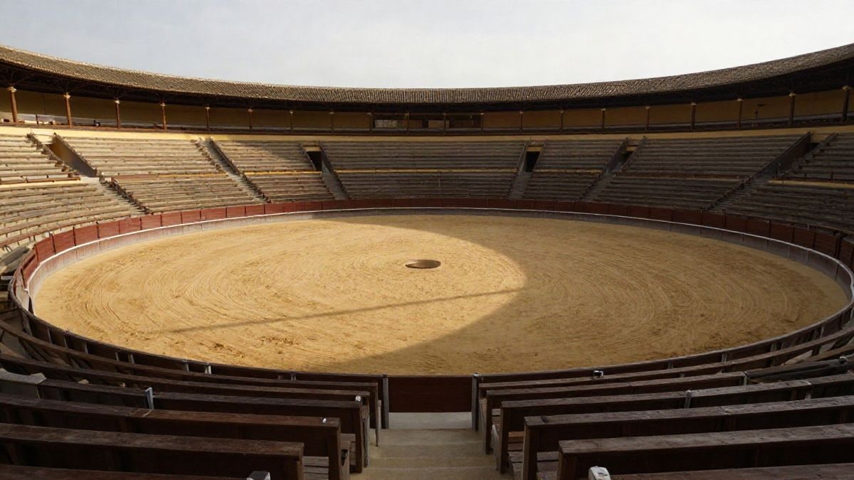 Imagen ilustrativa: plaza de toros genérica con gradas vacías y arena al atardecer
