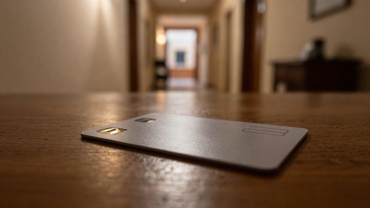 Imagen ilustrativa: llave de habitación de hotel sobre una mesa de madera al atardecer