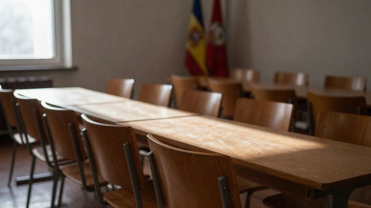 Imagen ilustrativa: sala de reuniones con luz natural de ventana lateral, sillas ordenadas y una mesa larga