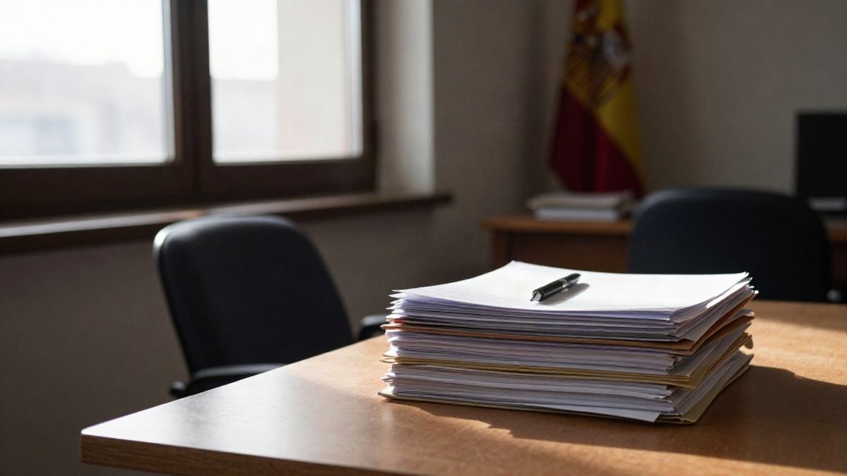 Imagen ilustrativa: despacho institucional con carpetas y un bolígrafo sobre la mesa junto a una ventana