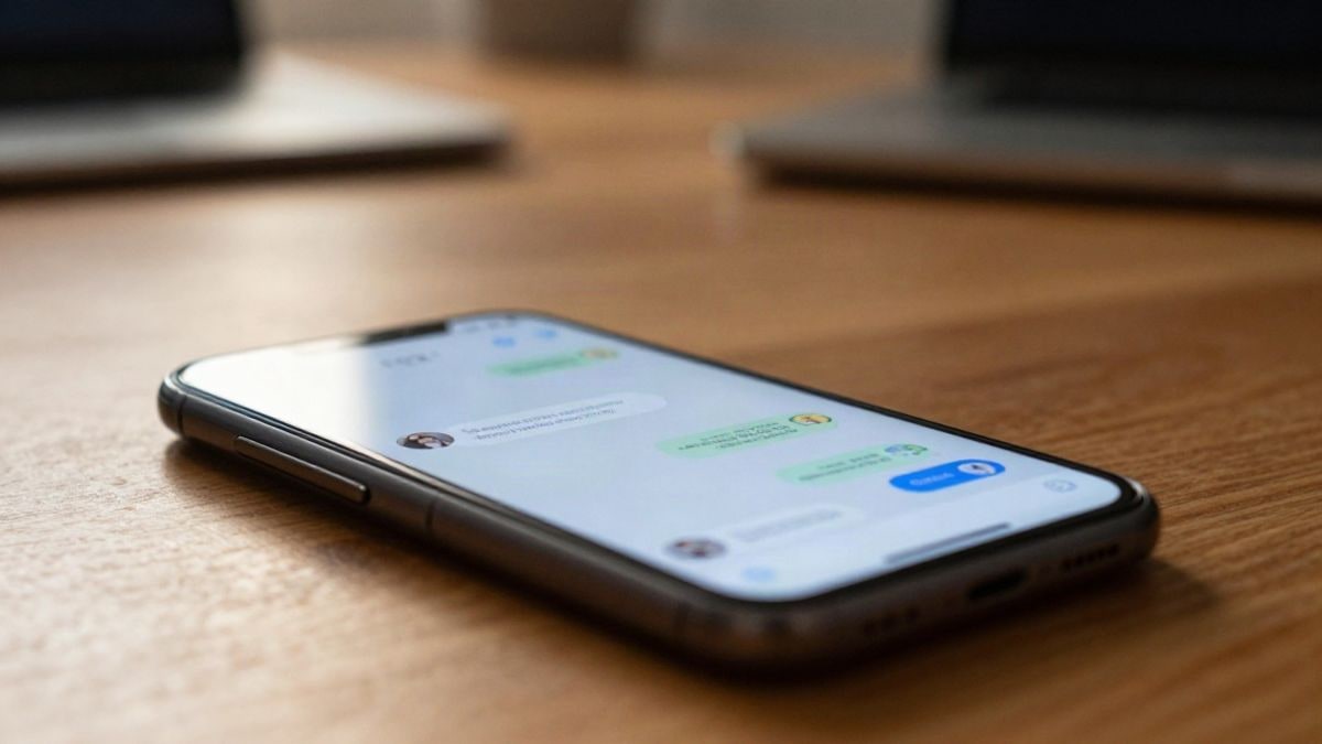 Imagen ilustrativa: un teléfono móvil sobre una mesa de madera con la pantalla encendida