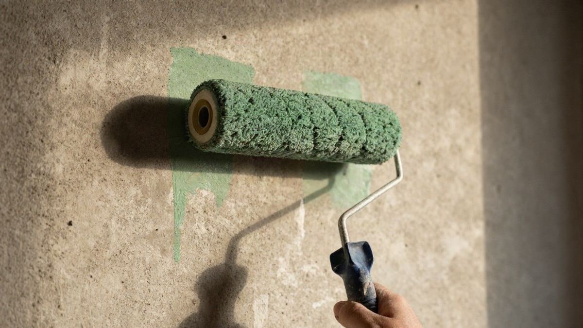 Imagen ilustrativa: detalle de una pared de hormigón con pintura acrílica y marcas de plantilla