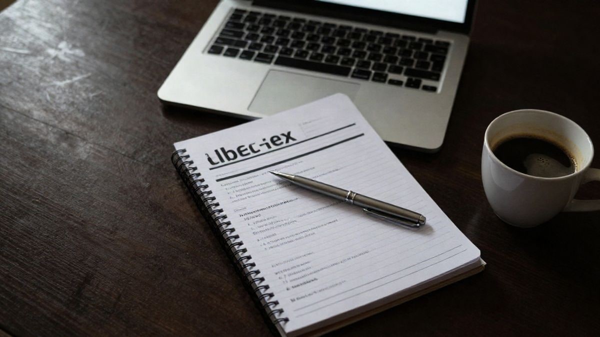 Imagen ilustrativa: vista cenital de un escritorio con portátil, cuaderno y café, simbolizando la búsqueda de empleo online