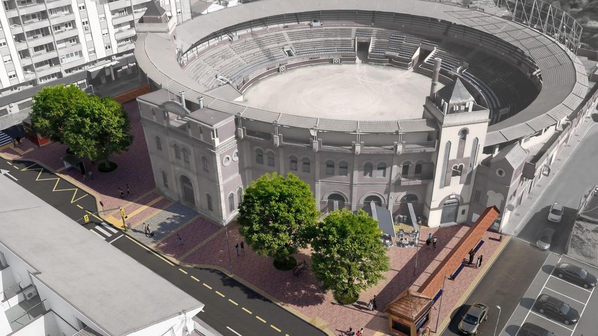 Imagen ilustrativa: plaza con obras de reurbanización al atardecer, con sombras largas y árboles recién plantados.