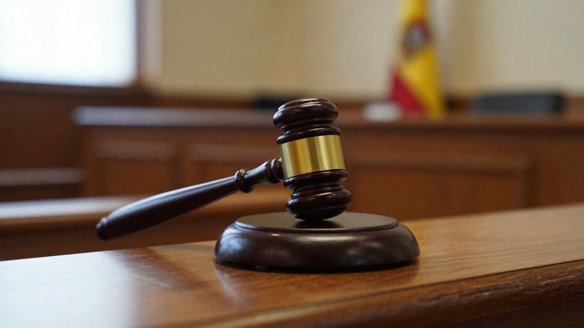 Imagen ilustrativa: detalle de un mazo de madera sobre la mesa de un tribunal vacío