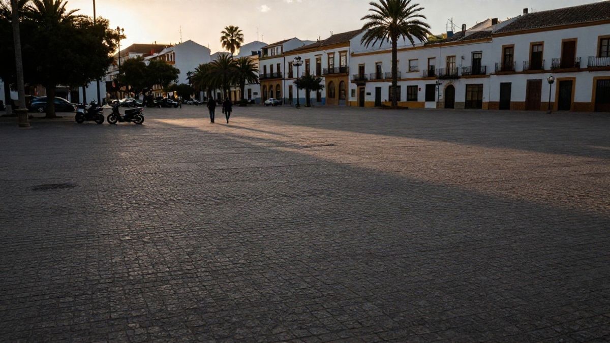 Imagen ilustrativa: plaza vacía al atardecer con motos aparcadas de fondo y una figura pequeña de espaldas.