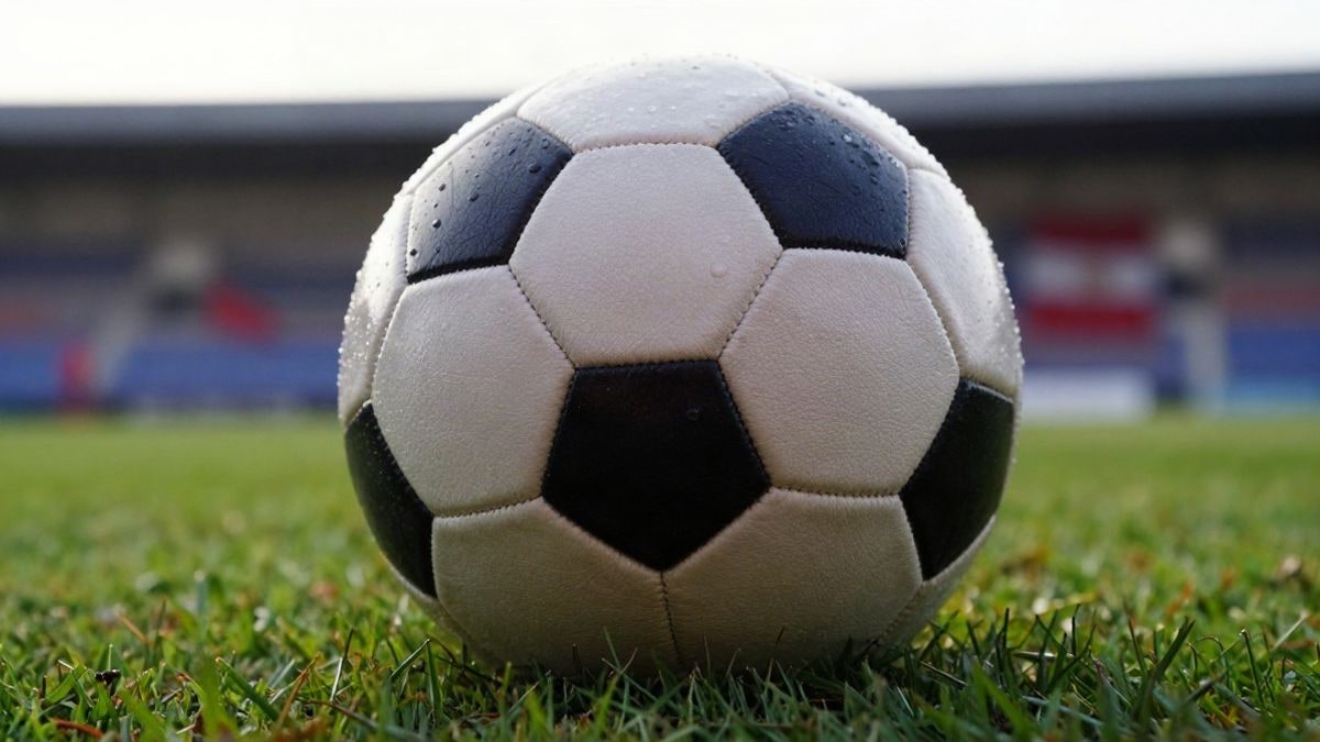 Imagen ilustrativa: primer plano de un balón de fútbol sobre el césped con el fondo desenfocado
