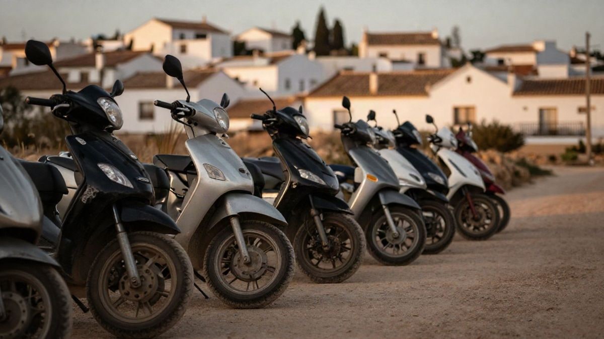 Imagen ilustrativa: motocicletas aparcadas en un camino rural del sur de España al atardecer