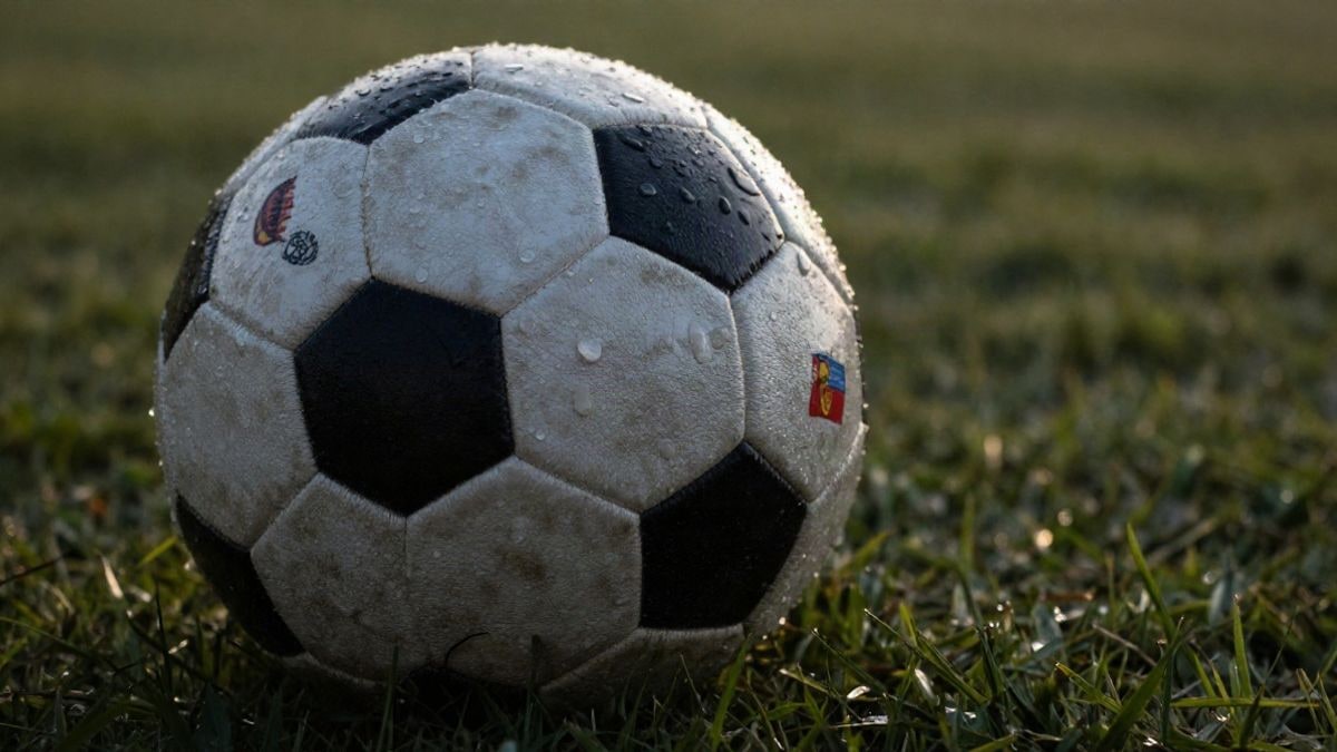 Imagen ilustrativa: detalle de un balón de fútbol sobre el césped con luz de tarde