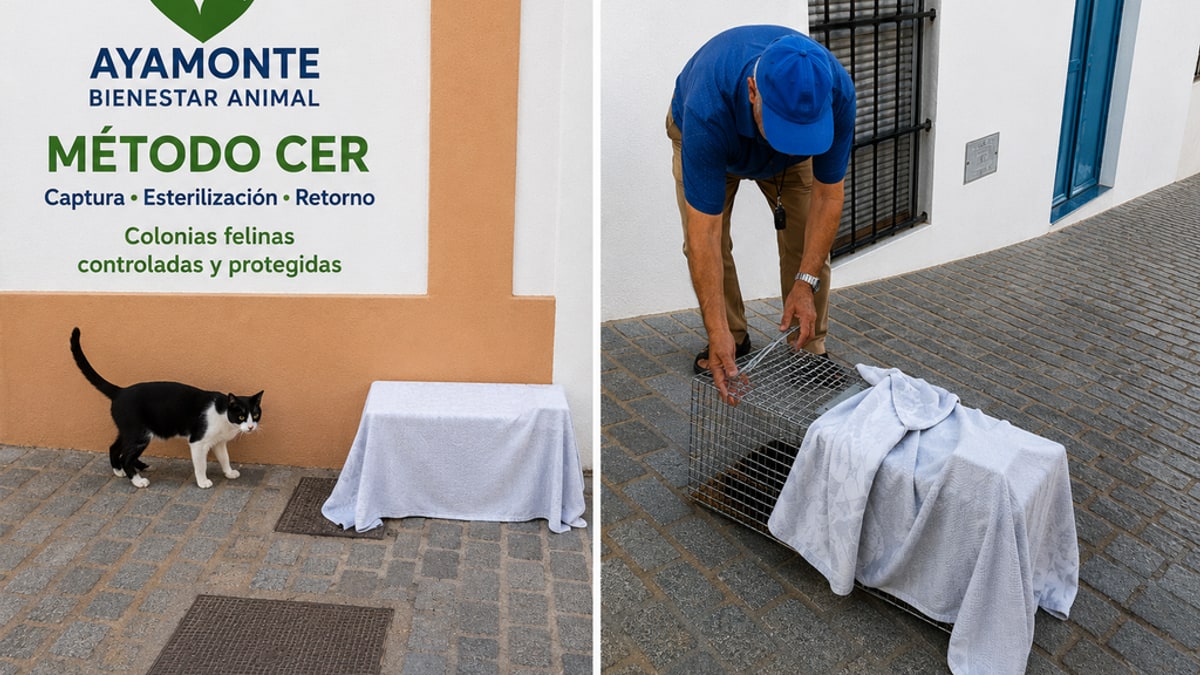 Imagen ilustrativa: un rincón tranquilo de una plaza con una estación de alimentación para gatos comunitarios