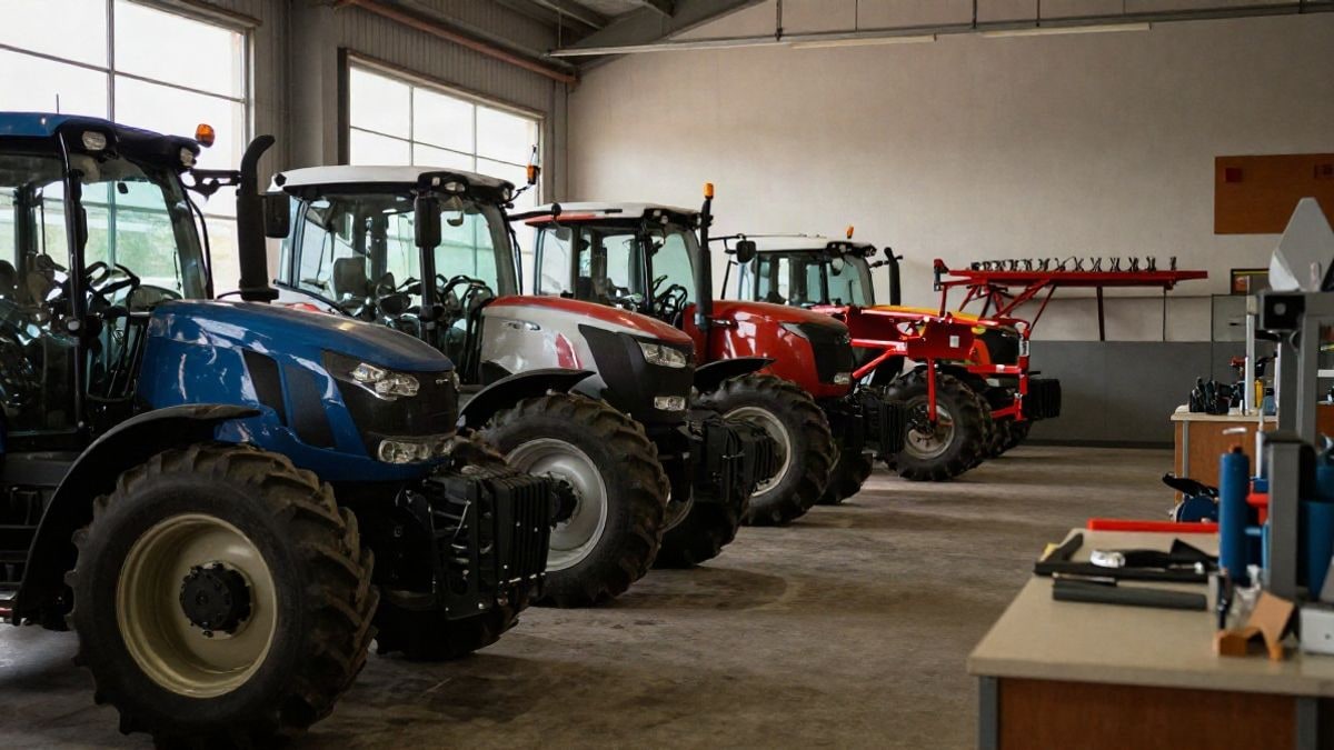 Imagen ilustrativa: exposición de maquinaria agrícola en una nave industrial con tractores y herramientas