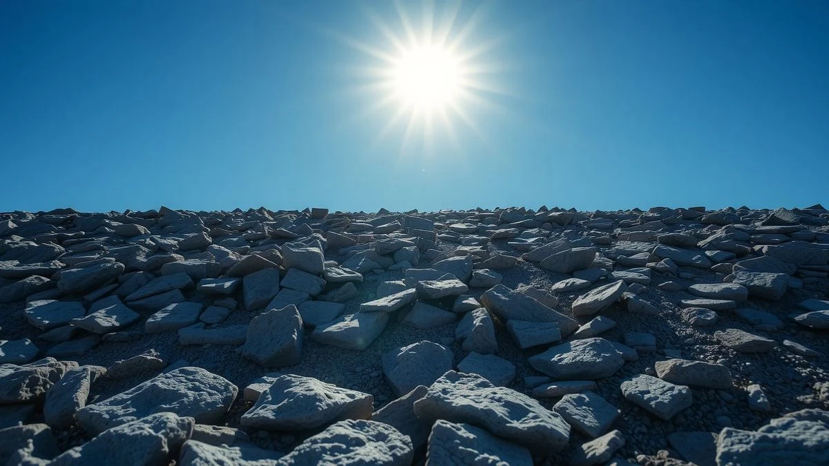 Vista cenital de un termómetro de exterior sobre piedra con cielo azul de fondo