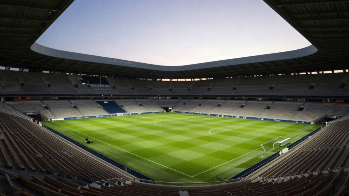 Imagen ilustrativa: estadio de fútbol vacío al atardecer