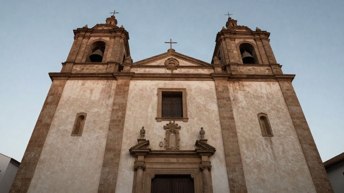 Imagen ilustrativa: fachada de una iglesia parroquial genérica con cielo despejado al fondo
