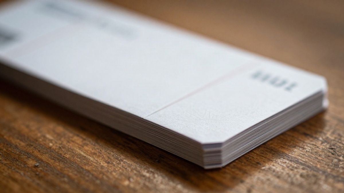Imagen ilustrativa: primer plano de un montón de entradas de papel en blanco sobre una mesa de madera con luz natural