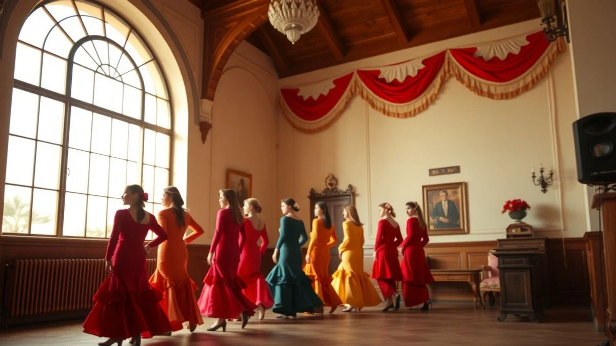 Imagen ilustrativa: maniquíes con trajes de flamenca en un interior con luz natural lateral