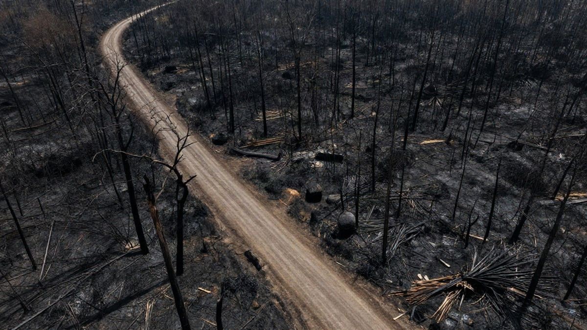 Imagen ilustrativa: vista cenital de un paisaje forestal calcinado tras un incendio