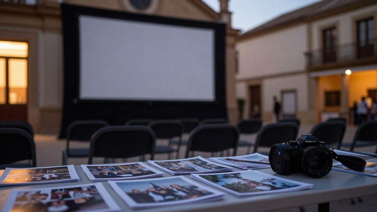 Imagen ilustrativa: sillas vacías y proyector en un espacio cultural al atardecer