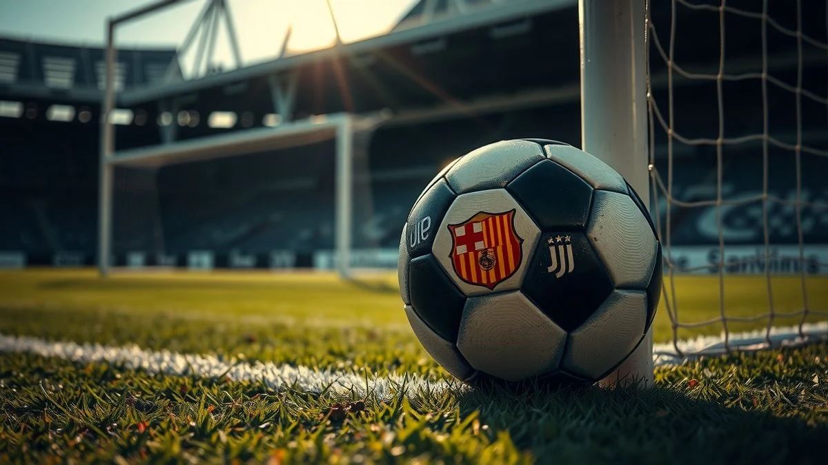Imagen ilustrativa: un balón de fútbol sobre el césped junto al área de penalti, con una portería al fondo y las gradas del estadio desenfocadas.