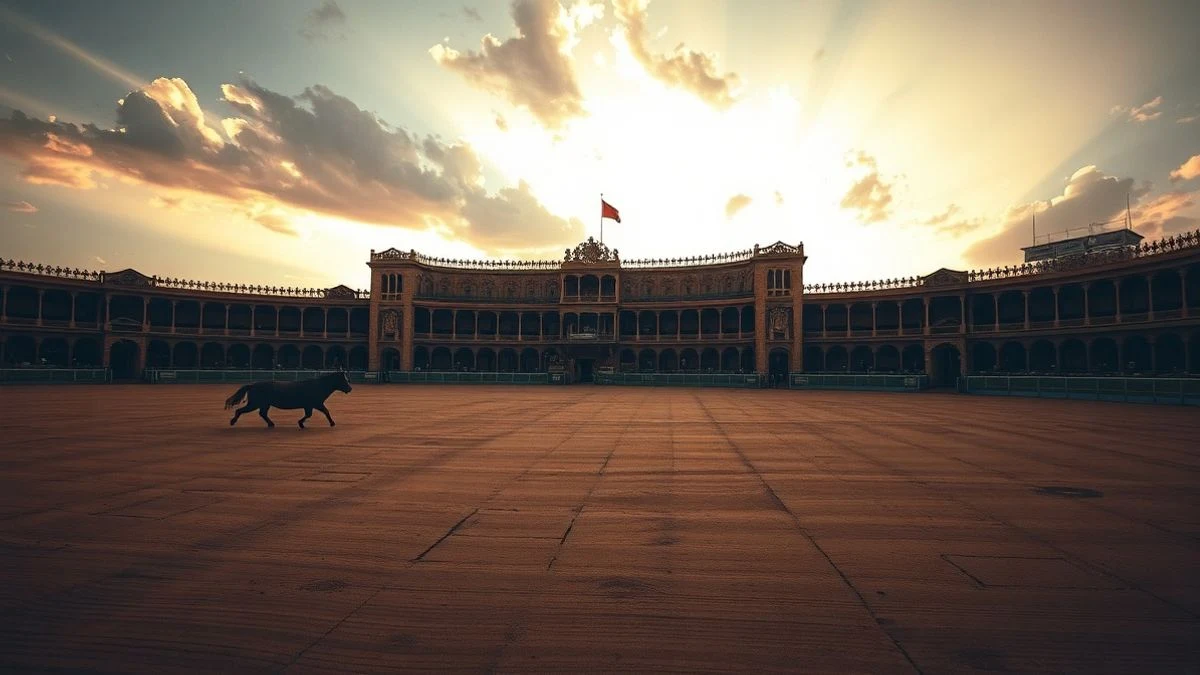 Plaza de toros vacía vista desde arriba al atardecer