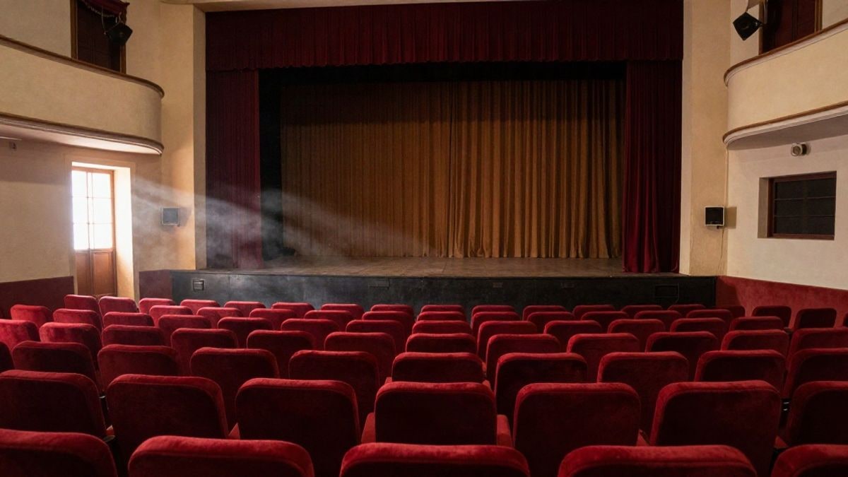 Imagen ilustrativa: butacas vacías y escenario con telón en un teatro municipal