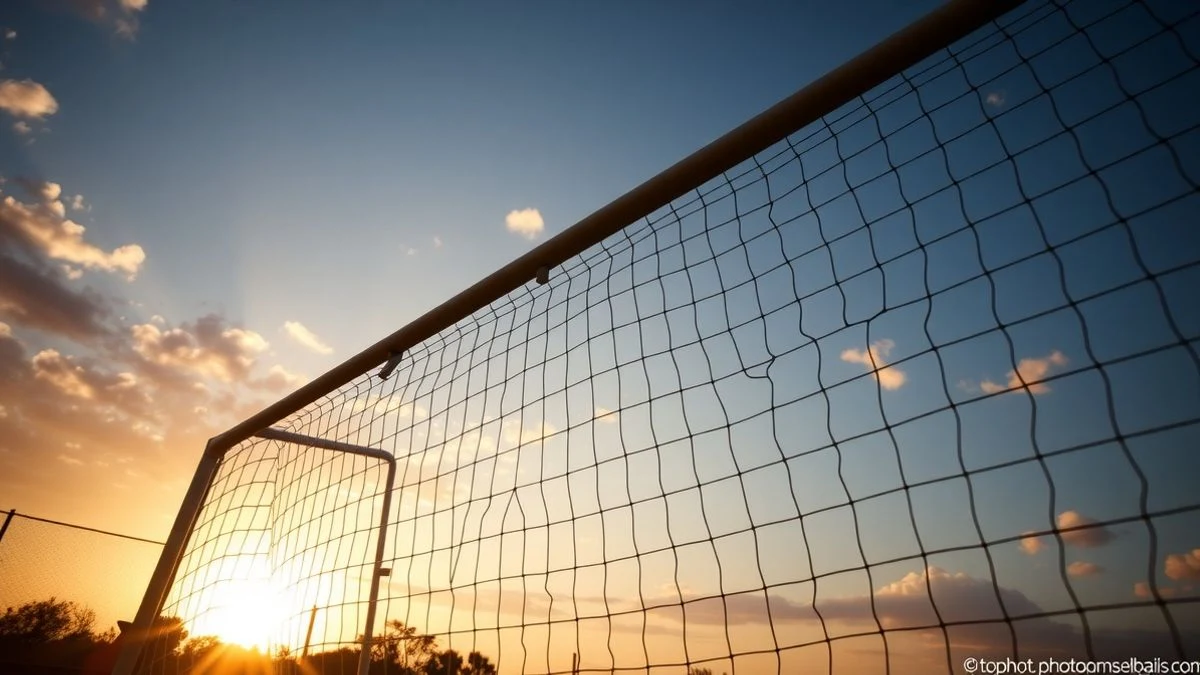 Portería de fútbol con red al atardecer