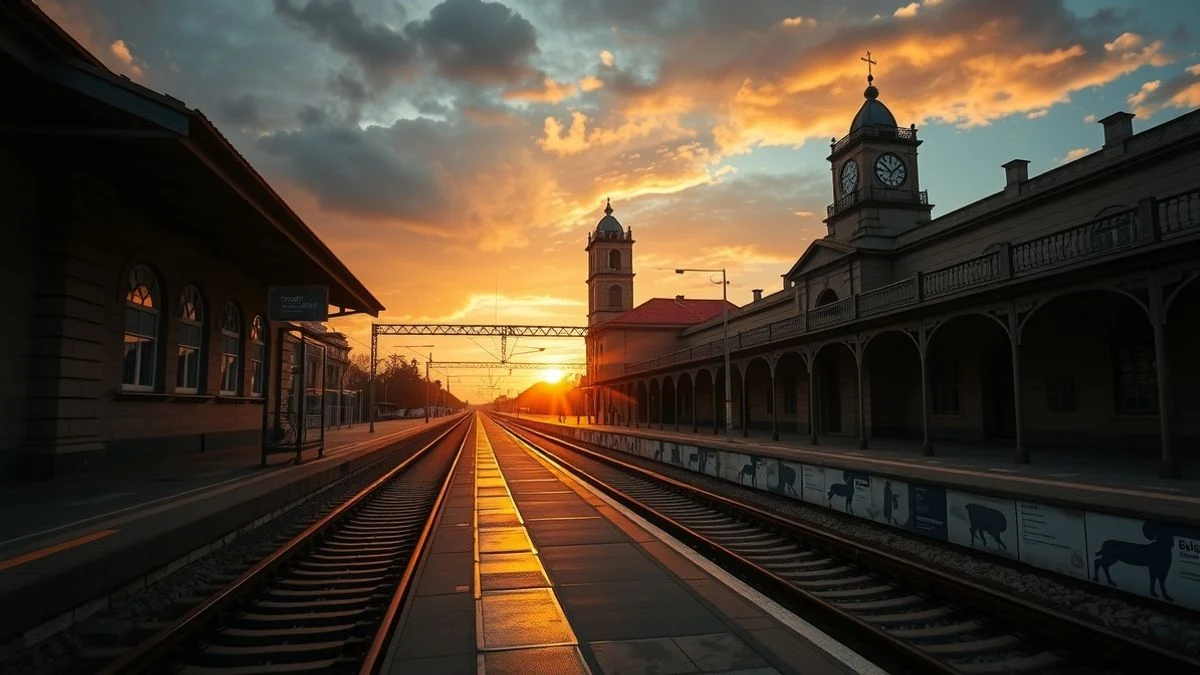 Imagen ilustrativa: una antigua estación de tren vacía al atardecer, con vías que se pierden en el horizonte.