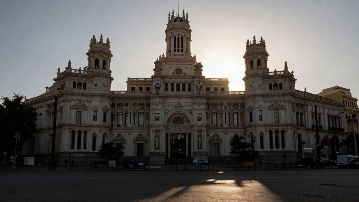 Imagen ilustrativa: fachada de un edificio institucional genérico al atardecer, con sombras alargadas